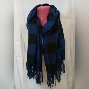 Club Room Blue and Black Checkered Scarf
